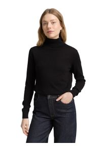 Rollkragenpullover Tom Tailor, Damen, Gr. XS, schwarz (deep schwarz), Obermaterial: 60% Baumwolle, 40% Viskose, unifarben, regular fit taillenbedeckt, Rippb&uuml;ndchen, Pullover Rollkragenpullover, mit Rippb&uuml;ndchen