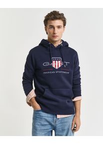 Hoodie Gant "REG ARCHIVE SHIELD HOODIE", Herren, Gr. M, blau (evening blau), Sweatware, Obermaterial: 78% Baumwolle, 22% Polyester, bestickt, regular fit h&uuml;ftlang, elastischer Bund, Sweatshirts Hoodie, mit modischer Logostickerei auf der Brust