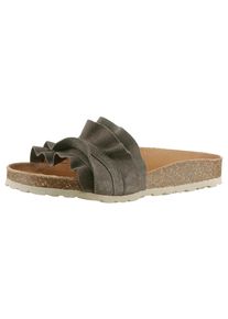 Pantolette VERBENAS "Rocio Roda", Damen, Gr. 40, braun (dunkelbraun, grau), Veloursleder, unifarben, Schuhe Pantolette, Sommerschuh, Flat mit geschwungenen Laschenstoff