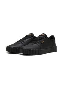 Sneaker Puma "CARINA 3.0", Damen, Gr. 37,5, schwarz (Puma schwarz, Puma gold), Leder, unifarben, Schuhe Sneaker, im klassischen Tennis-Stil, mit Schn&uuml;rung, mit weichem Textilfutter