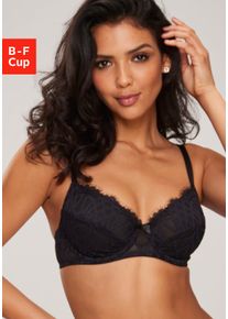 B&uuml;gel-BH Lascana "Cara", Damen, Gr. 95, Cup E, schwarz, Spitze, Obermaterial: 79% Polyamid, 11% Elasthan, 10% Polyester, BHs B&uuml;gel-BH, mit femininer Spitze, anteilig aus recyceltem Material, Dessous