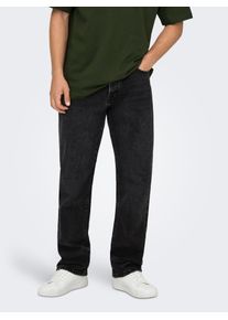 Only & Sons Regular-fit-Jeans ONLY & SONS "ONSEDGE STRAIGHT BROMO 0017 DOT DNM NOOS", Herren, Gr. 29, L&auml;nge 32, schwarz (schwarz denim), Denim/Jeans, Obermaterial: 100% Baumwolle, Abriebeffekte, regular fit, Jeans Regular-fit-Jeans