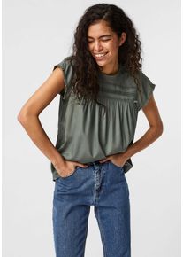 V&eacute;ro Moda Kurzarmbluse VERO MODA "VMDEBBIE PLEAT S/L TOP GA NOOS", Damen, Gr. M, gr&uuml;n (laurel wreath), Web, Obermaterial: 100% Viskose, unifarben, normal taillenbedeckt, Rundhals, Fl&uuml;gel&auml;rmel,angeschnitten, Blusen Kurzarmbluse, Viskose, regular fit