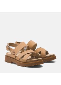 Sandale Timberland "Clairemont Way CROSS STRAP SANDAL", Damen, Gr. 37,5 (6,5), beige (md bei nubuc), Leder, Schuhe Sandale
