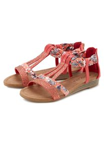 Sandale Lascana "Sommerschuh, Sandalette, offener Schuh", Damen, Gr. 39, rot, Obermaterial: 50% Lederimitat, 50% Textilmaterial. Decksohle: 100% Lederimitat. Futter: 100% Lederimitat. Laufsohle: 100% Synthetik, bedruckt, Basic, Schuhe Sandale, mit aufwendiger Verzierung VEGAN