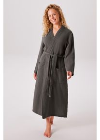 Bademantel OTTO HOME "Juna Musselin, ideal f&uuml;r Sauna & Spa, Hotelbademantel, Morgenmantel" Gr. XXXL, grau (anthrazit), L:125cm, Musselin, Hausm&auml;ntel, Bademantel, modern, leichte Qualit&auml;t, 100% Baumwolle, Topseller