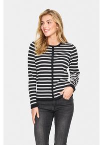 Strickjacke Saint Tropez "MilaSZ Striped Cardigan", Damen, Gr. S, schwarz (schwarz mila stripe), Strick, Obermaterial: 80% Viskose, 20% Polyacryl, gestreift, regular fit normal, Rundhals, Strickjacken Strickjacke