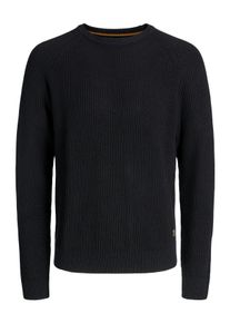 Jack & Jones PlusSize Strickpullover "JJPANNEL KNIT CREW NECK AW25 PLS", Herren, Gr. 5XL, schwarz, Strick, Obermaterial: 58% Polyacryl, 42% Baumwolle, JACK & JONES PLUSSIZE, unifarben, relaxed fit normal, Rundhals, Pullover Strickpullover