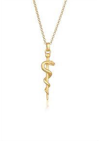 Kette mit Anh&auml;nger Elli "Halskette Schlangenstab &Auml;skulapstab Heilkunde 925er Silber" Gr. 45, gold, Halsketten, Damen, ohne Stein, Silber 925 (Sterlingsilber), Kette mit Anh&auml;nger