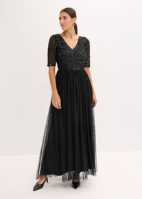 bonprix Abendkleid aus zartem T&uuml;ll mit Paillettenstickerei, schwarz, Gr.50, Elegantes Kleid aus T&uuml;ll mit bezaubernder Paillettenstickerei im Oberteil