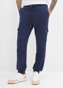 bonprix Cargo-Jogginghose aus reiner Bio-Baumwolle, blau, Gr.60/62 (XXL), Bequeme Cargo-Jogginghose mit Komfortbund, aus 100% Baumwolle