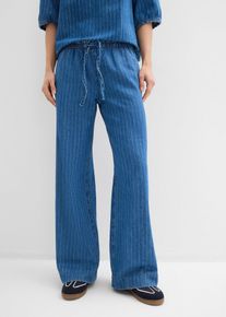 bonprix Pull On Wide-Leg-Jeans Baumwolle, blau, Gr.42, Wide-Leg-Jeans Mid Waist mit Streifen, aus 100% Baumwolle