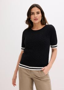 bonprix Ajour-Pullover mit Federgarn, schwarz, Gr.48/50 (XL), eleganter Ajourpullover mit Federgarn