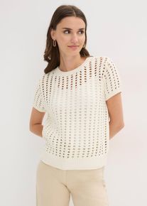 bonprix Kurzarm-Ajour-Pullover aus reiner Baumwolle, wei&szlig;, Gr.44/46 (L), modischer ungef&uuml;tterter Kurzarm-Pullover mit Ajour-Muster, aus 100% Baumwolle