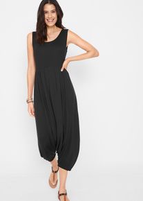 bonprix Jersey-Jumpsuit aus Viskose-Mix, schwarz, Gr.56/58 (3XL), Jumpsuit aus flie&szlig;end-weicher Qualit&auml;t und weitem figurumspielendem Bein, aus Viskose