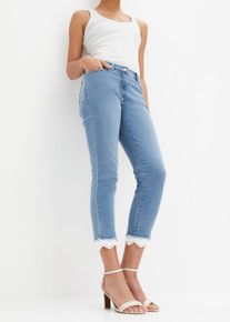 bonprix Stretch-Jeans mit Bord&uuml;re, blau, Gr.48, Sommerliche Hose mit Verzierung am Saum, 95% Baumwolle