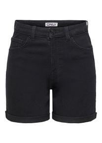 Jeansshorts Only "ONLLAURA HW FOLD UP SHORT BOX DNM", Damen, Gr. M, N-Gr, schwarz denim, Denim/Jeans, Obermaterial: 80% Baumwolle, 19% Polyester, 1% Elasthan, unifarben, kurz, Jeans Jeansshorts, Baumwoll-Denim mit Stretch, regular fit, high waist