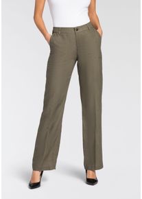 Leinenhose MAC "NORA", Damen, Gr. 46, L&auml;nge 32, gr&uuml;n (mud gr&uuml;n), Web, Obermaterial: 100% Leinen, meliert, 7/8-L&auml;nge, Hosen Leinenhose, Sommerhose in verk&uuml;rzter L&auml;nge, temperaturausgleichend
