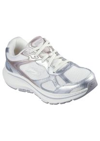 Sneaker Skechers "GO RUN CONSISTENT 2.0", Damen, Gr. 36, silber (sanftes wei&szlig;, silberfarben), Leder, Synthetik, Textil, metallic, Schuhe Sneaker, Retro Sneaker, Schn&uuml;rschuh mit Metallic-Bes&auml;tzen, Weite G (=weit)