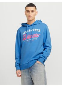 Jack & Jones Kapuzensweatshirt JACK & JONES "JJELOGO SWEAT HOOD 2 COL 24/25 NOOS", Herren, Gr. S, blau (pacific coast), angeraute Sweatware, Obermaterial: 70% Baumwolle, 30% Polyester, bedruckt, regular fit taillenbedeckt, ohne Ausschnitt, Rippb&uuml;ndchen, Sweatshirts Kapuzensweatshirt, mit Logo Print