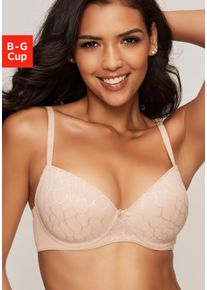 Schalen-BH Lascana "Chiara", Damen, Gr. 70, Cup D, braun (toffee), Spitze, Obermaterial: 85% Polyamid (TACTEL), 15% Elasthan (LYCRA), BHs Schalen-BH, mit graphischem Netz-Muster, Dessous