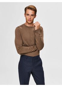 Rundhalspullover Selected "SLHBERG CREW NECK NOOS", Herren, Gr. L, beige, Strick, Obermaterial: 100% Baumwolle, unifarben, regular fit normal, Rundhals, Rippb&uuml;ndchen, Pullover Rundhalspullover, Baumwolle, regular fit