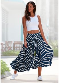 Hosenrock Lascana, Damen, Gr. 38, blau (creme, blau bedruckt), Web, Obermaterial: 100% Polyester, bedruckt, figurumspielend kn&ouml;chelfrei, R&ouml;cke Hosenrock, mit Alloverdruck, Culotte, extraweites Bein, Topseller