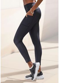 Funktionsleggings Lascana, Damen, Gr. L (44/46), N-Gr, schwarz, Obermaterial: 85% Polyester, 15% Elasthan, Hahnentrittmuster, figurbetont lang, Hosen Funktionsleggings, im Allover-Muster, Topseller