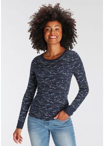 Langarmshirt Kangaroos, Damen, Gr. 44/46, blau (marine), Rippware, Obermaterial: 100% Baumwolle, Minimalmuster, bedruckt, gemustert, sehr figurbetont h&uuml;ftbedeckend, Rundhals, Shirts Langarmshirt, sehr figurbetonte Passform, Rundhalsausschnitt, aus 100% Baumwolle, Topseller