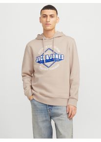 Jack & Jones Kapuzensweatshirt JACK & JONES "JJELOGO SWEAT HOOD 2 COL 24/25 NOOS", Herren, Gr. S, gelb (moonbeam), angeraute Sweatware, Obermaterial: 70% Baumwolle, 30% Polyester, bedruckt, regular fit taillenbedeckt, ohne Ausschnitt, Rippb&uuml;ndchen, Sweatshirts Kapuzensweatshirt, mit Logo Print