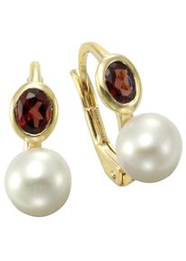 Perlenohrringe Firetti "Schmuck Geschenk Silber 925 Ohrschmuck Patenrbrisur Perle", gold (silber, 925, goldfarben, wei&szlig;, rot, rot), Ohrringe, Damen, 7mm, Perlen Silber 925 (Sterlingsilber), Perlen, Silber 925 (Sterlingsilber), Perlenohrringe, mit Granat - mit S&uuml;&szlig;wasserzuchtperle