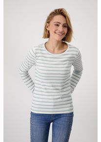 Rundhalsshirt monari, Damen, Gr. 46, wei&szlig; (wei&szlig; ringel), Web, Obermaterial: 62% Polyester, 30% Viskose, 4% Elasthan, 4% metallisierte Fasern, geringelt, figurbetont, Rundhals, abgerundeter Saum, Shirts Rundhalsshirt, mit Streifen