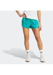 Shorts adidas Performance "PACER WVN HIGH", Damen, Gr. S, L&auml;nge 5, pure teal, wei&szlig;, Obermaterial: 100% Polyester, Hosen Shorts, Woven Trainingsshorts mit hohem Bund