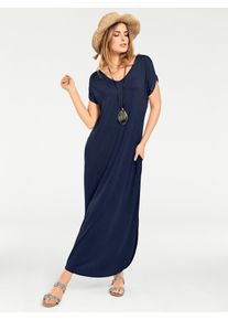 Shirtkleid Heine "Shirtkleid", Damen, Gr. 50, Normalgr&ouml;&szlig;en, blau (marine), 95% Viskose, 5% Elasthan, unifarben, lang, V-Ausschnitt, Kleider Shirtkleid