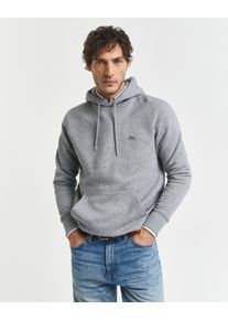 Hoodie Gant "REG SHIELD HOODIE", Herren, Gr. L, grau (grau melange), Sweatware, Obermaterial: 80% Baumwolle, 20% Polyester, meliert, regular fit h&uuml;ftlang, elastischer Bund, Sweatshirts Hoodie, mit Logostickerei auf der Brust