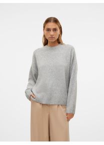 V&eacute;ro Moda Strickpullover VERO MODA "VMBOOM LS O-NECK PULLOVER GA NOOS", Damen, Gr. S, grau (light grau melange), Strick, Obermaterial: 85% Polyester, 7% Polyacryl, 5% Wolle, 3% Elasthan, unifarben, loose fit normal, Rundhals, Rippstrickb&uuml;ndchen, Pullover Strickpullover