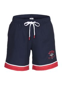 JOOP! Badeshorts JOOP JEANS "Easy Summer", Herren, Gr. M, N-Gr, blau (schwarz sapphire), Microfaser, Obermaterial: 100% Polyester, Badehosen Badeshorts, seitliche Eingrifftaschen, Label-Akzente