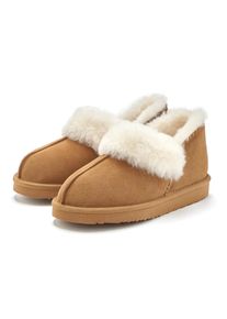 Hausschuh Vivance Dreams "Pl&uuml;sch Hausschuh, Pantolette, Pantoffel, Homeslippers", Damen, Gr. 41, camelfarben, Obermaterial: 100% Rindsleder. Decksohle: 100% Lammfell. Futter: 100% Lammfell. Laufsohle: 100% Synthetik, unifarben, Schuhe Hausschuh, mit kuscheligem Lammfell aus Leder