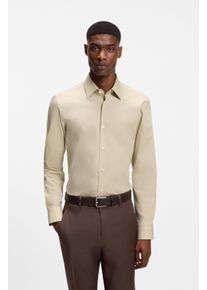 Businesshemd BOSS, Damen, Gr. 45, N-Gr, open beige286, Popeline, Obermaterial: 96% Baumwolle, 4% Elasthan, unifarben, slim fit normal, Rundhals, 2-Knopf-Manschette mit Schlitz, Hemden Businesshemd, Kentkragen, Slim-Fit, b&uuml;gelleichte Qualit&auml;t