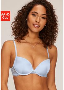 Push-up-BH Lascana "Alana", Damen, Gr. 80, Cup C, blau (hellblau), Spitze, Obermaterial: 41% Seide, 33% Polyester, 20% Polyamid, 6% Elasthan, BHs Push-up-BH, mit hohem Seidenanteil und edler Spitze, Dessous