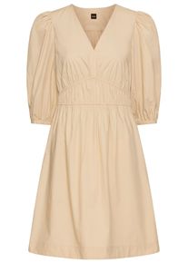Blusenkleid BOSS Orange "Dezzan Premium Damenmode", Damen, Gr. 44, N-Gr, beige (open beige 287), Web, Obermaterial: 100% Baumwolle, unifarben, regular fit, V-Ausschnitt, Manschette, Kleider Blusenkleid, Popeline Qualit&auml;t