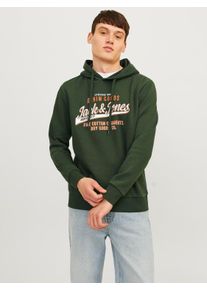 Jack & Jones Kapuzensweatshirt JACK & JONES "JJELOGO SWEAT HOOD 2 COL 24/25 NOOS", Herren, Gr. S, gr&uuml;n (kombu gr&uuml;n), angeraute Sweatware, Obermaterial: 70% Baumwolle, 30% Polyester, bedruckt, regular fit taillenbedeckt, ohne Ausschnitt, Rippb&uuml;ndchen, Sweatshirts Kapuzensweatshirt, mit Logo Print