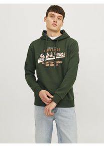Jack & Jones Kapuzensweatshirt JACK & JONES "JJELOGO SWEAT HOOD 2 COL 24/25 NOOS", Herren, Gr. XS, gr&uuml;n (kombu gr&uuml;n), angeraute Sweatware, Obermaterial: 70% Baumwolle, 30% Polyester, bedruckt, regular fit taillenbedeckt, ohne Ausschnitt, Rippb&uuml;ndchen, Sweatshirts Kapuzensweatshirt, mit Logo Print