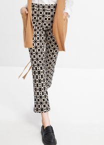 Stretch-Hose bonprix, Damen, Gr. 54, N-Gr, schwarz, wollwei&szlig; graphisch bedruckt, Web, Obermaterial: 73% Viskose, 23% Polyamid, 4% Elasthan, slim fit, Hosen Stretch-Hose, elastisches Material, schmale Passform, 7/8 Beinl&auml;nge