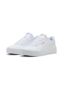Sneaker Puma "CARINA 3.0", Damen, Gr. 42,5, wei&szlig; (Puma wei&szlig;, Puma gold), Leder, Schuhe Sneaker, im klassischen Tennis-Stil, mit Schn&uuml;rung, mit weichem Textilfutter, Topseller