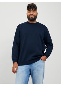 Jack & Jones PlusSize Sweatshirt "JJEBRADLEY SWEAT CREW NOOS PLS", Herren, Gr. 6XL, blau (navy blazer), angeraute Sweatware, Obermaterial: 61% Polyester, 39% Baumwolle, JACK & JONES PLUSSIZE, unifarben, loose fit normal, Rundhals, Rippb&uuml;ndchen, Sweatshirts Sweatshirt, mit Rippb&uuml;ndchen