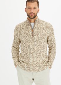Troyer bonprix "Troyer Pullover mit Rei&szlig;verschluss", Herren, Gr. 60/62 (XXL), beige (beige meliert), Obermaterial: 100% Polyacryl, regular fit, Pullover Troyer, aus Polyacryl, mit Stehkragen, mit Rei&szlig;verschluss, Regular Fit