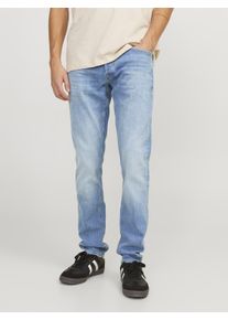 Jack & Jones Slim-fit-Jeans JACK & JONES "JJIGLENN JJWARD JJ 322 N", Herren, Gr. 28, L&auml;nge 30, blau (blau denim), Denim/Jeans, Obermaterial: 99% Baumwolle, 1% Elasthan, Abriebeffekte, slim fit normal, Jeans Slim-fit-Jeans