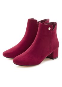 Stiefelette Lascana "Sommerstiefelette", Damen, Gr. 38, rot (bordeaux), Obermaterial: 100% Textilmaterial. Decksohle: 100% Textilmaterial. Futter: 100% Textilmaterial. Laufsohle: 100% Synthetik, unifarben, Schuhe Stiefelette, mit bequemen Blockabsatz, Ankle Boots, Stiefel VEGAN