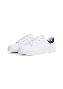 Plateausneaker Tommy Hilfiger "CASUAL CUPSOLE SNEAKER", Damen, Gr. 39, wei&szlig;, blau, Nappaleder, Schuhe Plateausneaker, Freizeitschuh, Halbschuh, Schn&uuml;rschuh mit seilticher Logopr&auml;gung